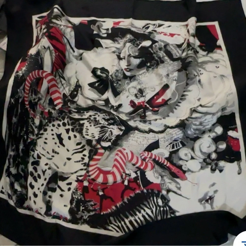 Elegant Black and Red Silk Scarf